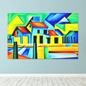 Kubist Boerderij Canvas Print (Insitu (Houten vloer))