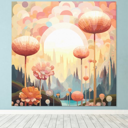 Kubist Botanical Reverie Abstract landschap Canvas Afdruk (Insitu (Houten vloer))