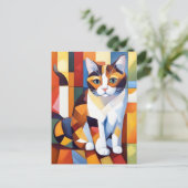 Kubist Calico Cat Art Briefkaart (Staand voorkant)
