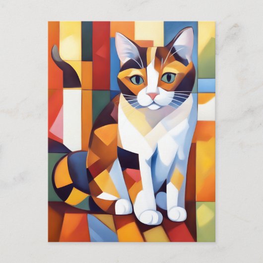 Kubist Calico Cat Art Briefkaart (Voorkant)