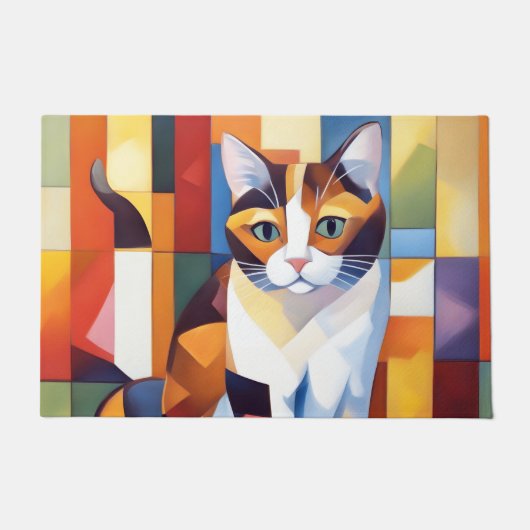 Kubist Calico Cat Art Deurmat (Voorkant)
