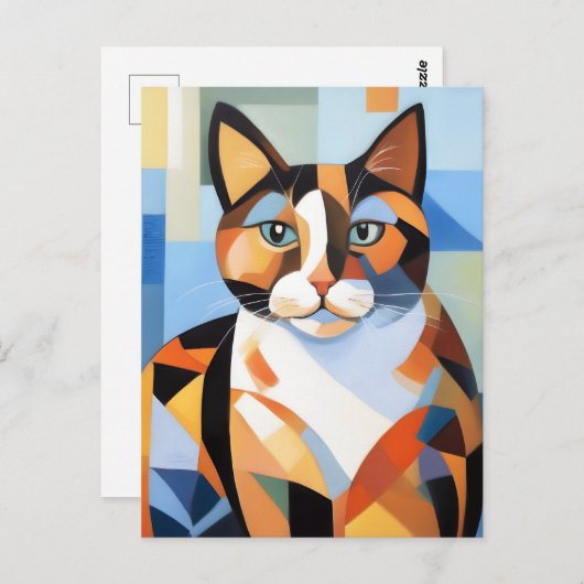 Kubist Calico Cat compositie schilderij Briefkaart (Voorkant / Achterkant)