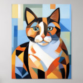 Kubist Calico Cat compositie schilderij Poster (Voorkant)