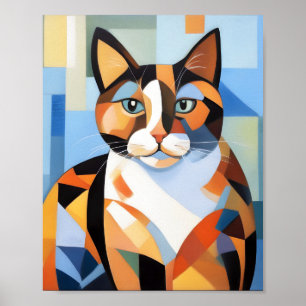 Kubist Calico Cat compositie schilderij Poster