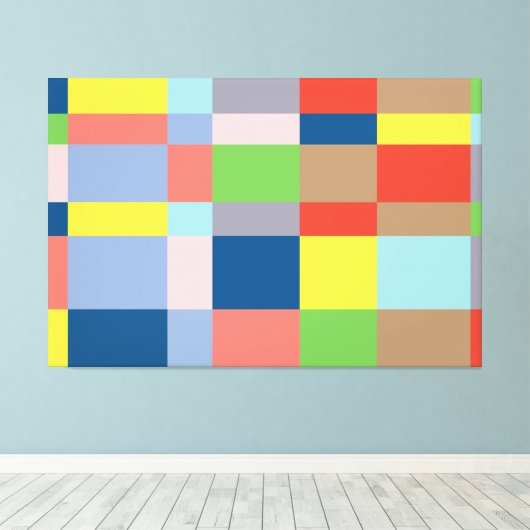 Kubist Quilt in lentekleuren Canvas Afdruk (Insitu (Houten vloer))