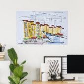 Kubistisch Abstract | Saint-Tropez, Franse Riviera Poster (Thuiskantoor)