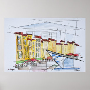 Kubistisch Abstract   Saint-Tropez, Franse Riviera Poster