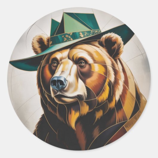 Kubistisch Beer Abstract geometrisch portret Ronde Sticker (Voorkant)