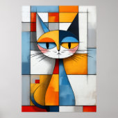 Kubistisch Geometrisch Kat Portret Poster (Voorkant)