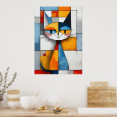 Kubistisch Geometrisch Kat Portret Poster (Keuken)