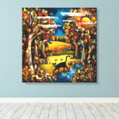 Kubistisch herfstbos met rivier en weide canvas afdruk (Insitu (Houten vloer))