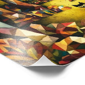 Kubistisch herfstbos met rivier en weide foto afdruk (Hoek)