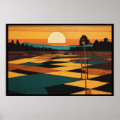 Kubistisch landschap Platte kleuren Velden Surreal Poster (Voorkant)