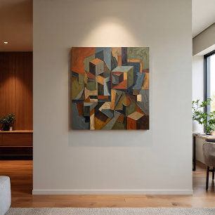 Kubistische Abstracte 3D Kubussen Aardtinten Canvas Afdruk