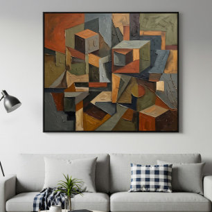 Kubistische Abstracte 3D Kubussen Aardtinten Poster