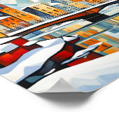 Kubistische besneeuwde stad met kanaalbruggen poster (Hoek)