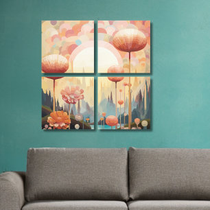 Kubistische botanische reverie Abstract landschap Canvas Afdruk