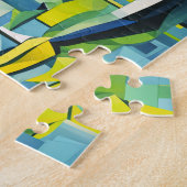 Kubistische Groene Stad met Brug Legpuzzel (Zijkant)