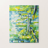 Kubistische Groene Stad met Brug Legpuzzel (Verticaal)