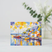 Kubistische haven scène met boten briefkaart (Staand voorkant)