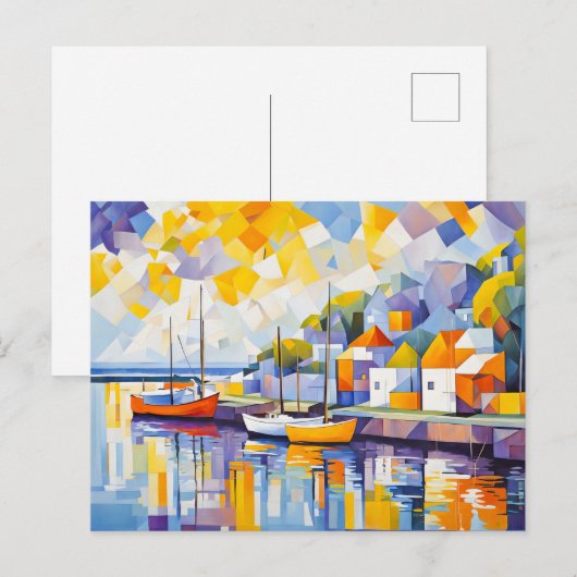 Kubistische haven scène met boten briefkaart (Voorkant / Achterkant)