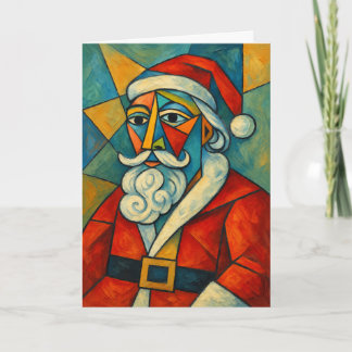 Kubistische Kerstman Kleurrijke Kunst Kerstkaart Feestdagen Kaart