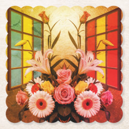 Kubistische kunstbloemen geschulpte vierkante Onde Kartonnen Onderzetters