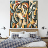 Kubistische portretkunst Picasso Braque geïnspiree Canvas Afdruk (Insitu (Slaapkamer))
