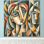 Kubistische portretkunst Picasso Braque geïnspiree Canvas Afdruk (Insitu (Houten vloer))