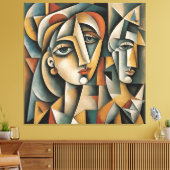 Kubistische portretkunst Picasso Braque geïnspiree Canvas Afdruk (Insitu (Woonkamer))