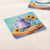 Kubistische theepot blauw Onderzetter set (Schuin)