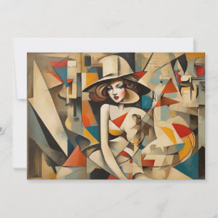 Kubistische Vintage Kunst Stijlvolle Abstracte voo Feestdagenkaart