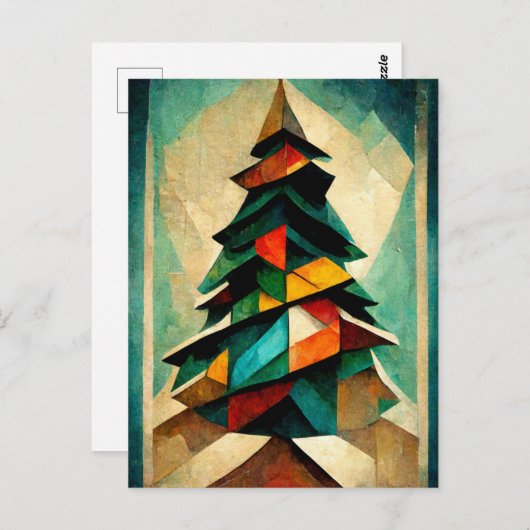 Kubnismus. Weihnachtsbaum modern abstrakt gemalt. Briefkaart (Voorkant / Achterkant)