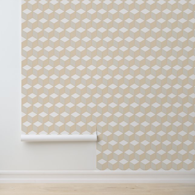 Kubus isometrisch geometrisch patroon - aardetinte behang (Applicatie)