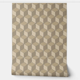 Kubus isometrisch geometrisch patroon - beige crèm behang