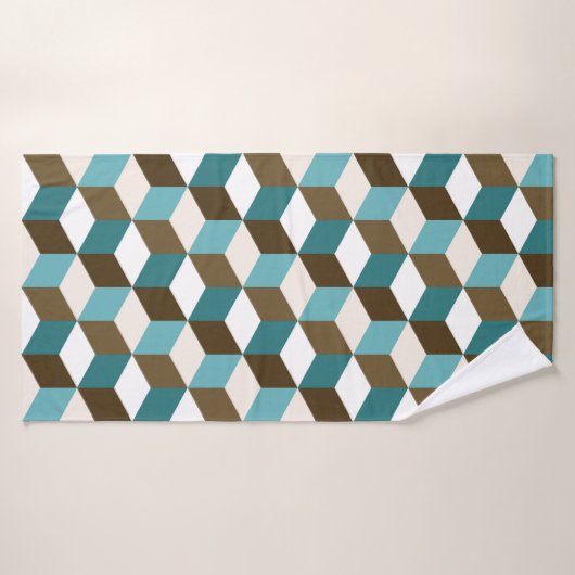 Kubus Patroon Teals Bruine Crème & Wit Badhanddoek (Badhanddoek)