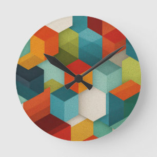 Kubus wandklok in mid-century geometrische stijl