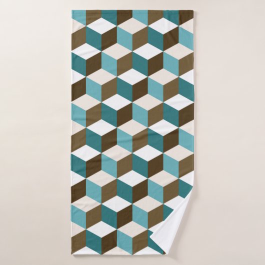 Kubuspatroon Teals Bruin Crème & Wit Badhanddoek (Badhanddoek)