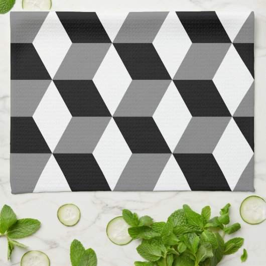 Kubuspatroonzwart wit en grijs theedoek (Gevouwen)