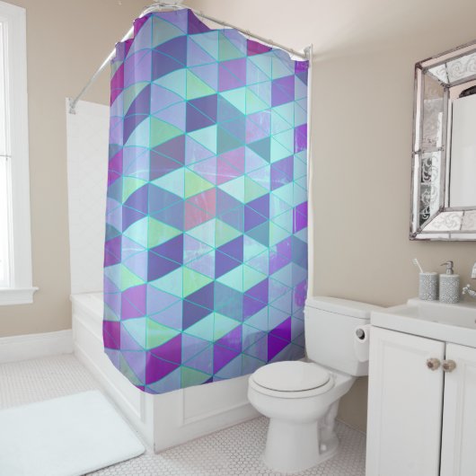 Kubussen in driehoeken geometrisch patroon douchegordijn (In situ)