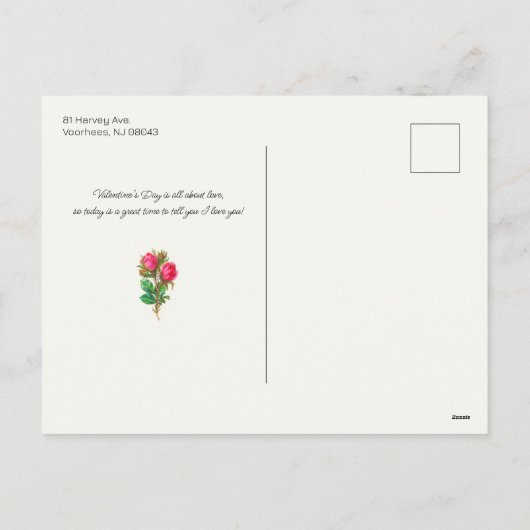  kubusvormig met roze rozenrozen Valentijn Feestdagenkaart (Achterkant)