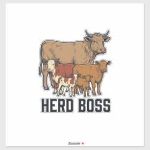 Kudde Baas Koe Familie Vintage Gravure Ontwerp_1 Sticker