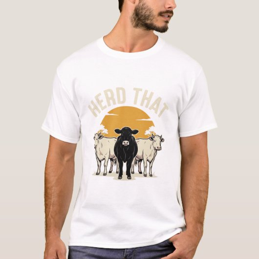 Kudde Die Grappige Koe Oude Graveerontwerp T-shirt (Voorkant)