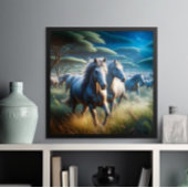 Kudde: Galopperende paarden in het veld Poster