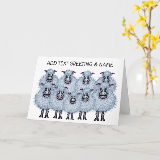 Kudde gelukkige schapen en een lam kaart (Gele Bloem)