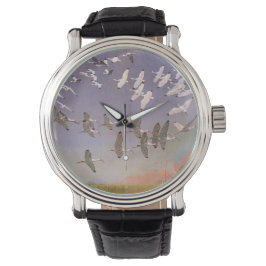 Kudde Ibissen vliegend over wetlands, vintage voge Horloge