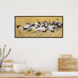 Kudde Kraanvogels (rechterkant) door Ishida Yutei Poster