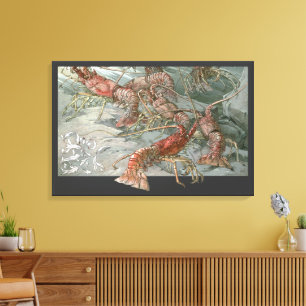 Kudde kreeften in de oceaan, vintage art nouveau canvas afdruk
