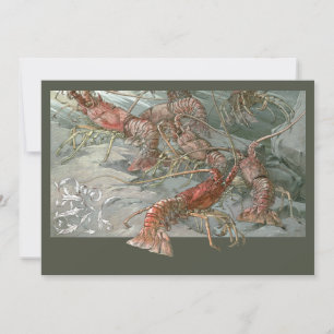 Kudde kreeften in de oceaan, vintage art nouveau kaart