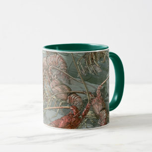 Kudde kreeften in de oceaan, vintage art nouveau mok